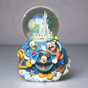 Disney 2000 Millennium Musical Snow Globe – Mickey, Donald, Goofy –Missing Top